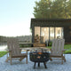 Light Gray |#| Star and Moon Fire Pit with Mesh Cover & 2 Lt. Gray Poly Resin Adirondack Chairs