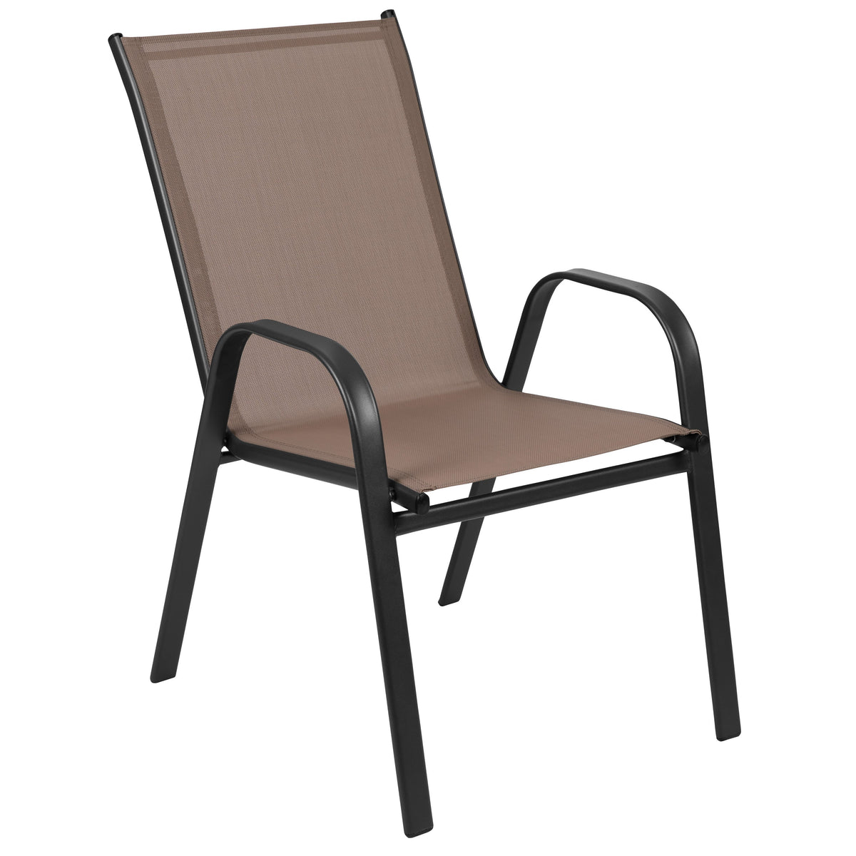 Brown |#| 4 Pack Brown Outdoor Stack Chair with Flex Comfort Material - Patio Stack Chair