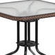 Clear/Dark Brown |#| 28inch SQ Glass Metal Table with Dk Brown Rattan Edging & 4 Dk Brown Rattan Chairs