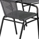 Clear/Gray |#| 28inch SQ Glass Metal Table with Gray Rattan Edging and 4 Gray Rattan Stack Chairs