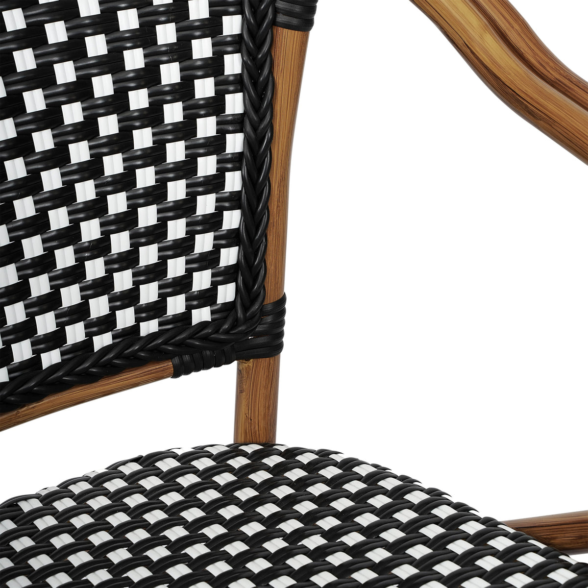 Black & White/Natural Frame |#| All-Weather Commercial Paris Chair with Bamboo Print Metal Frame-Black/White