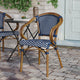 Navy & White/Natural Frame |#| All-Weather Commercial Paris Chair with Bamboo Print Metal Frame-Navy/White