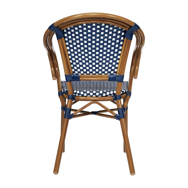 Navy & White/Natural Frame |#| All-Weather Commercial Paris Chair with Bamboo Print Metal Frame-Navy/White