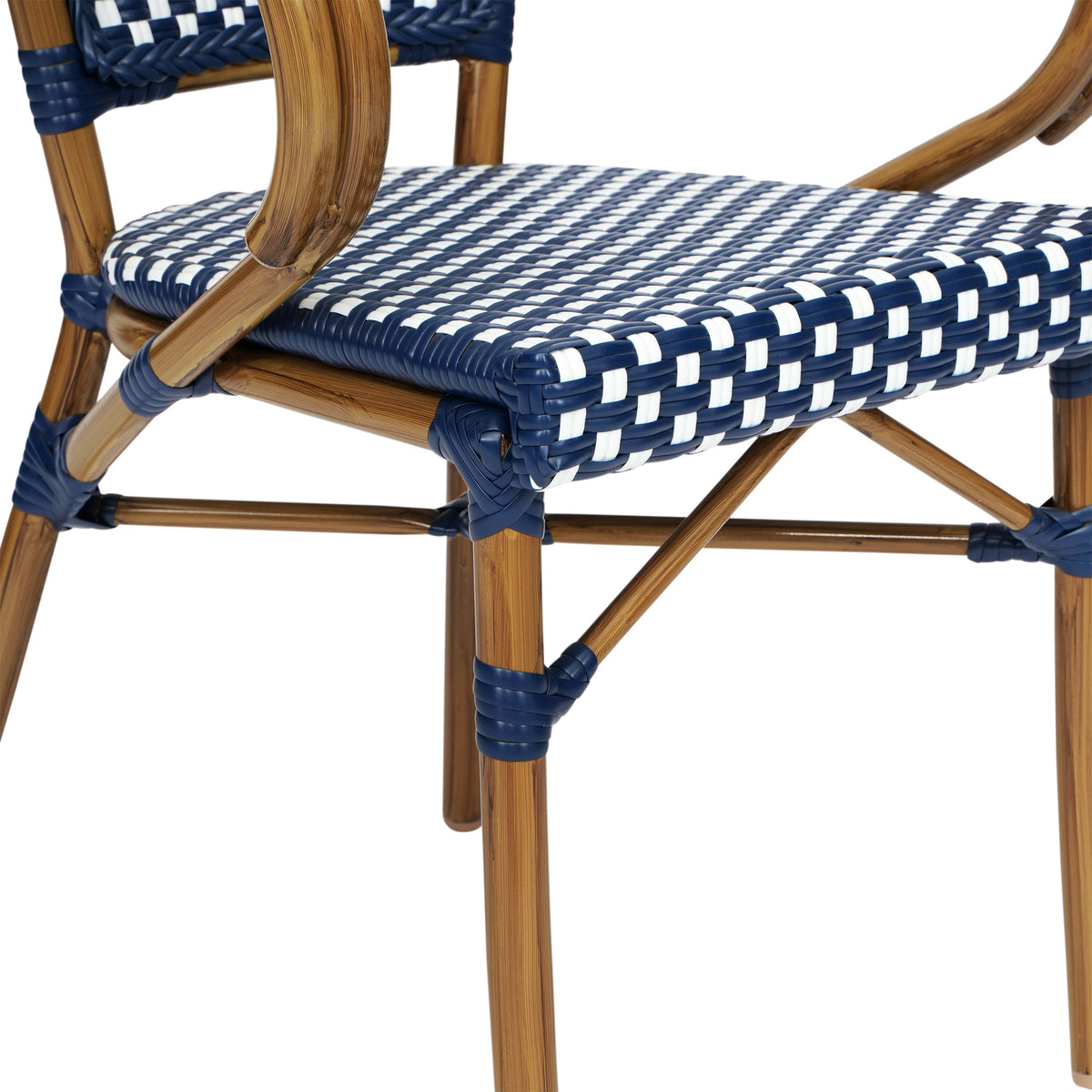 Navy & White/Natural Frame |#| All-Weather Commercial Paris Chair with Bamboo Print Metal Frame-Navy/White