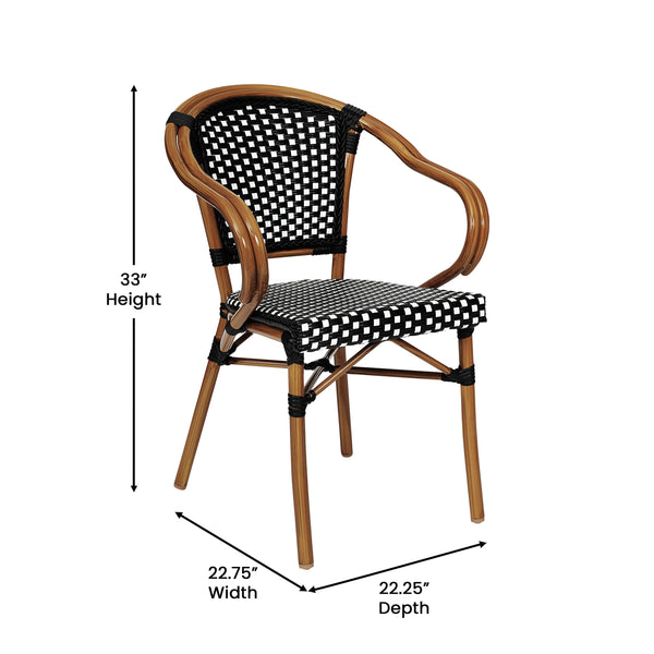 Black & White/Natural Frame |#| All-Weather Commercial Paris Chair with Bamboo Print Metal Frame-Black/White