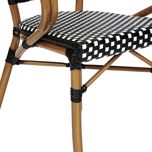 Black & White/Natural Frame |#| All-Weather Commercial Paris Chair with Bamboo Print Metal Frame-Black/White