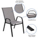 Gray |#| 3 Piece Patio Dining Set - 23.5inch Square Glass Table, 2 Gray Flex Stack Chairs