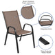 Brown |#| 3 Piece Patio Dining Set - 23.5inch Square Glass Table, 2 Brown Flex Stack Chairs