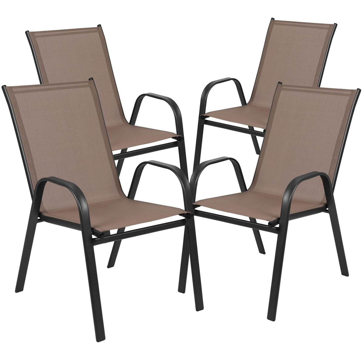 Brown |#| 3 Piece Patio Dining Set - 23.5inch Square Glass Table, 2 Brown Flex Stack Chairs