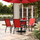 Red |#| Commercial 5 Pc Outdoor Patio Dining Set with Glass Table and 4 Chairs - Red