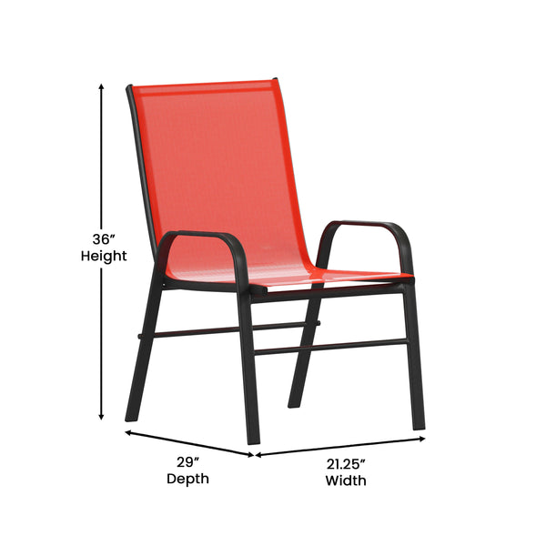 Red |#| Commercial 5 Pc Outdoor Patio Dining Set with Glass Table and 4 Chairs - Red