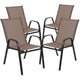 Brown |#| 5 Piece Patio Dining Set - 31.5inch Round Glass Table, 4 Brown Flex Stack Chairs