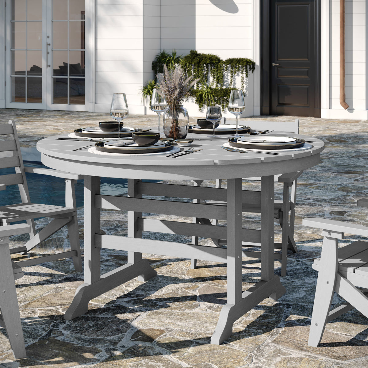 Gray |#| Commercial Grade Indoor-Outdoor 48" Round Adirondack Style Table in Black