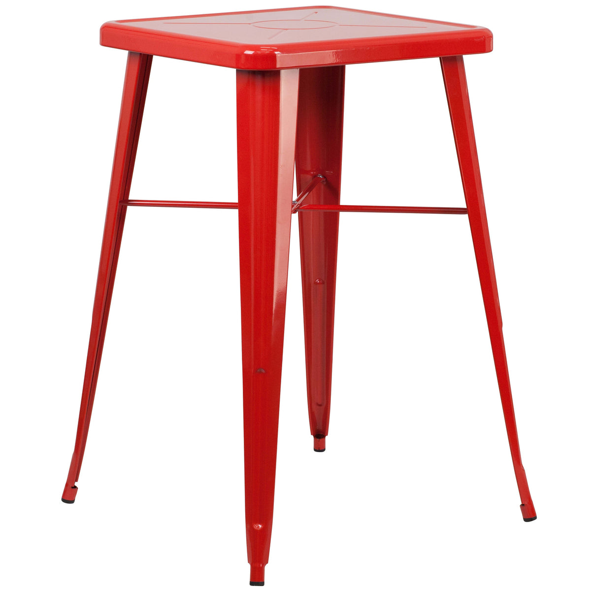 Red |#| 23.75inch Square Red Metal Bar Table Set with 2 Square Seat Backless Stools