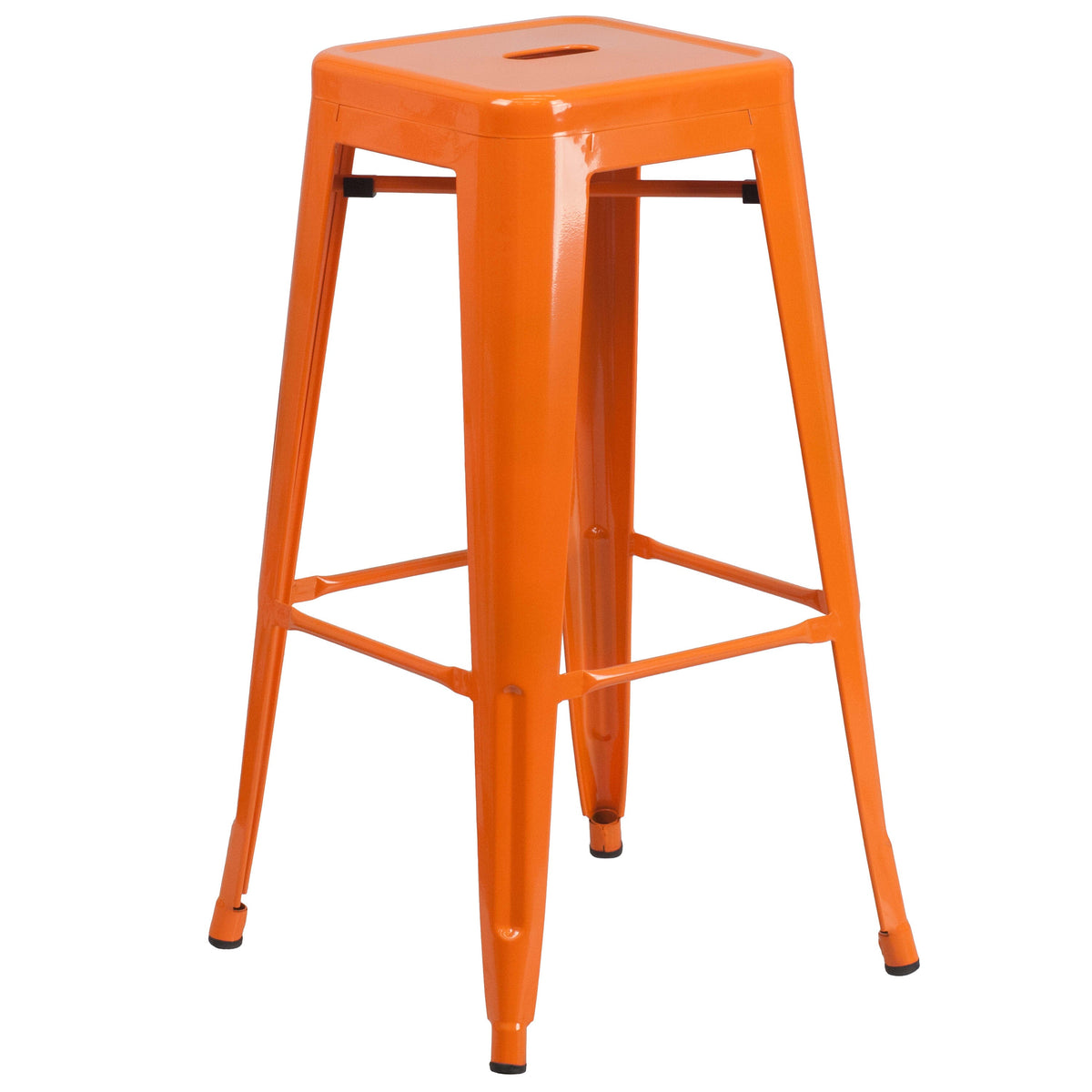 Orange |#| 23.75inch Square Orange Metal Bar Table Set with 2 Square Seat Backless Stools