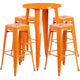 Orange |#| 24inch Round Orange Metal Indoor-Outdoor Bar Table Set with 4 Backless Stools