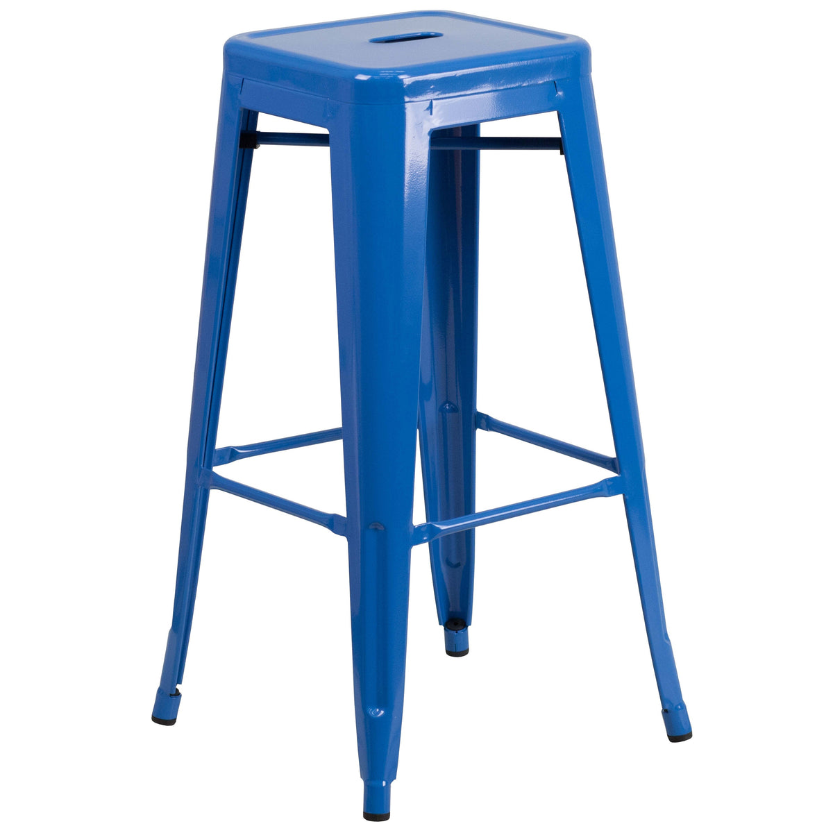 Blue |#| 24inch Round Blue Metal Indoor-Outdoor Bar Table Set with 4 Backless Stools