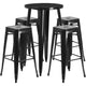 Black |#| 24inch Round Black Metal Indoor-Outdoor Bar Table Set with 4 Backless Stools