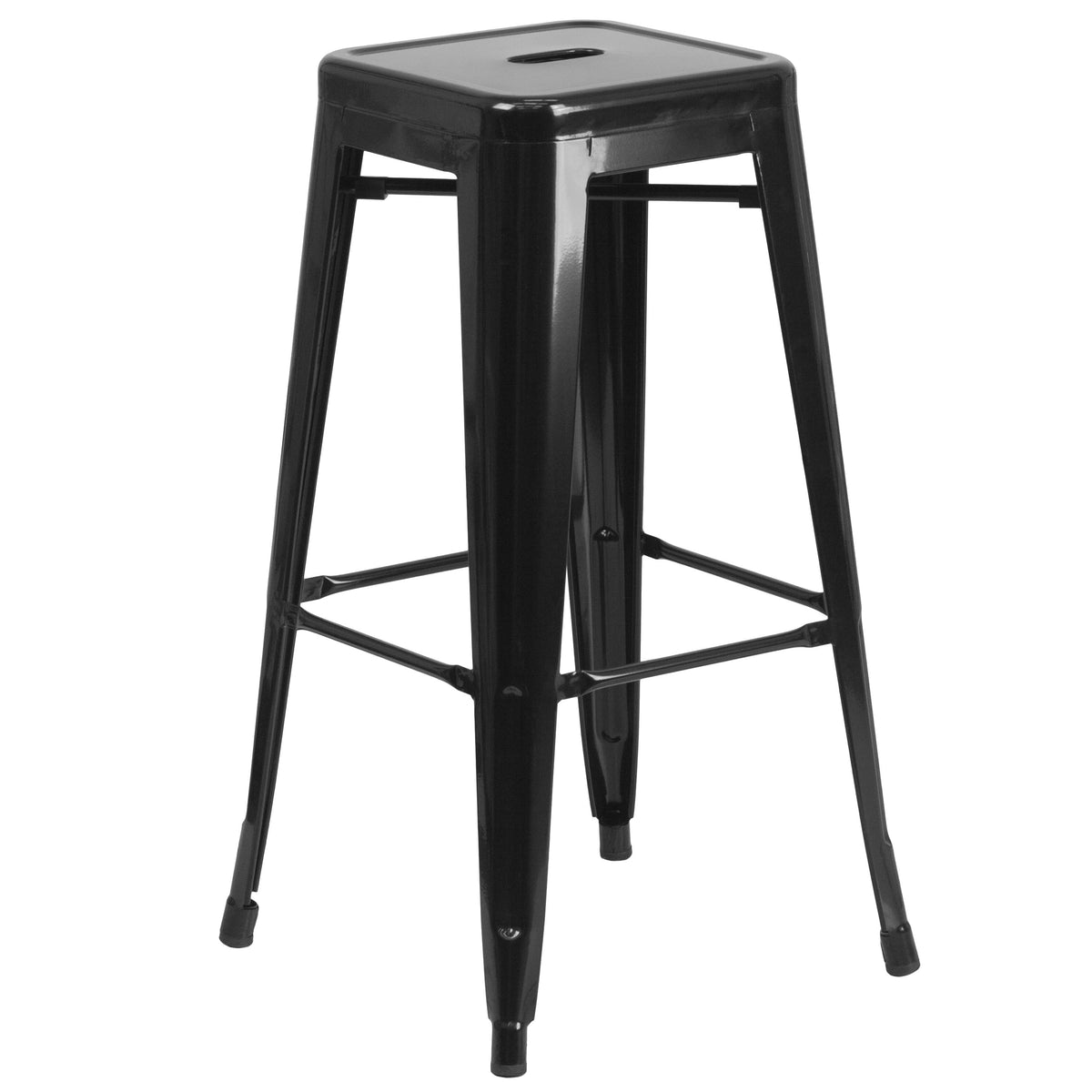 Black |#| 24inch Round Black Metal Indoor-Outdoor Bar Table Set with 4 Backless Stools