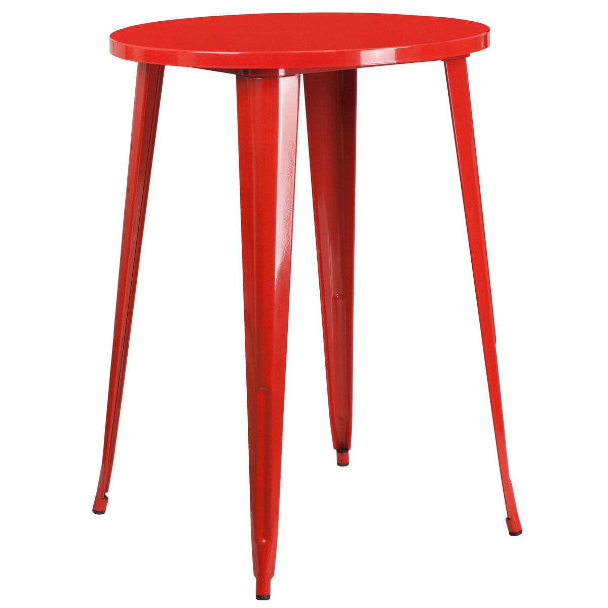 Red |#| 30inch Round Red Metal Indoor-Outdoor Bar Table Set with 2 Backless Stools