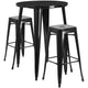 Black |#| 30inch Round Black Metal Indoor-Outdoor Bar Table Set with 2 Backless Stools