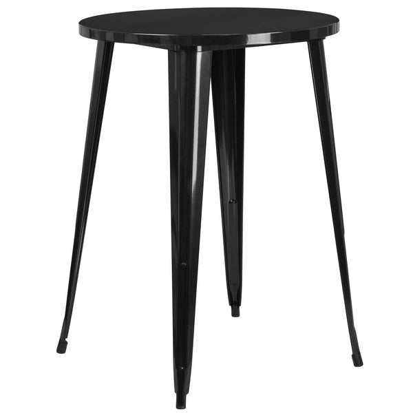 Black |#| 30inch Round Black Metal Indoor-Outdoor Bar Table Set with 2 Backless Stools