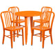 Orange |#| 30inch Round Orange Metal Indoor-Outdoor Table Set with 4 Vertical Slat Back Chairs