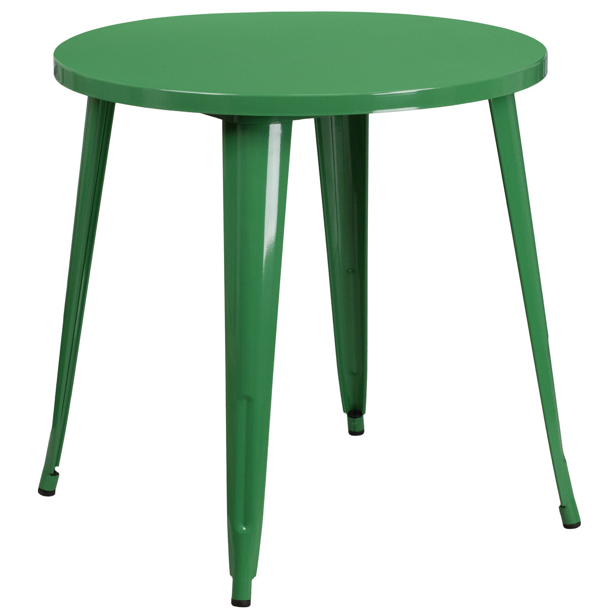 Green |#| 30inch Round Green Metal Indoor-Outdoor Table Set with 4 Vertical Slat Back Chairs