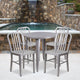 Silver |#| 30inch Round Silver Metal Indoor-Outdoor Table Set with 4 Vertical Slat Back Chairs