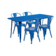 Blue |#| 31.5inch x 63inch Rectangular Blue Metal Indoor-Outdoor Table Set w/ 4 Stack Chairs