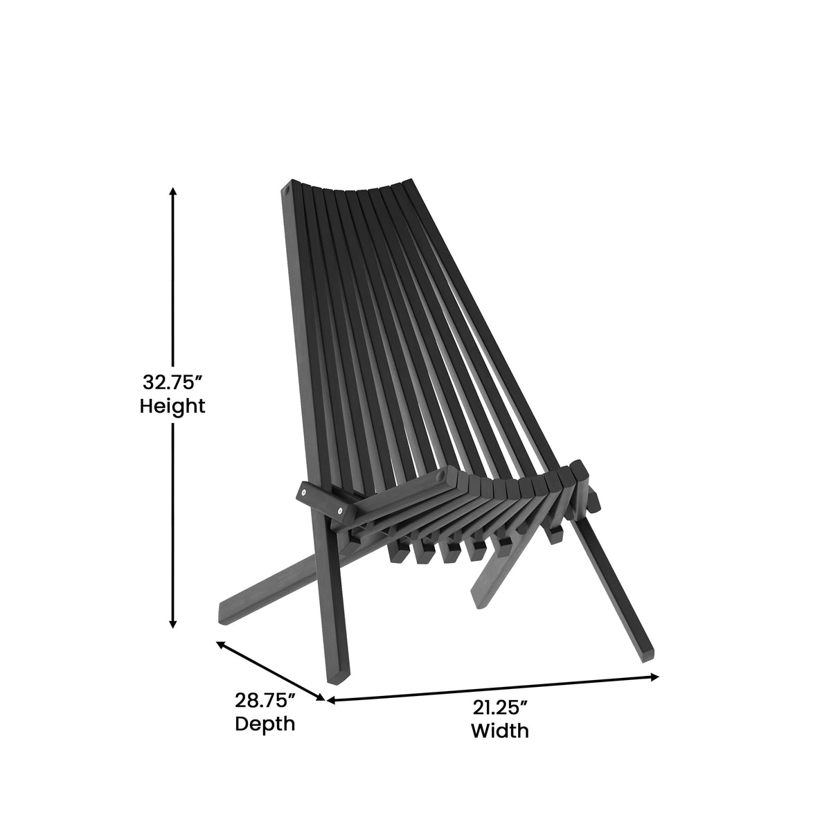 Black |#| Commercial Indoor/Outdoor Low Profile Acacia Wood Patio Folding Chair in Black