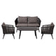 Indoor/Outdoor Loveseat, 2 Chairs & Metal Coffee Table-Black with Gray Cushions