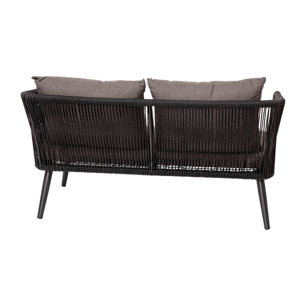 Indoor/Outdoor Loveseat, 2 Chairs & Metal Coffee Table-Black with Gray Cushions