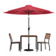 Red |#| Faux Teak 35inch Square Patio Table, 2 Chairs & Red 9FT Patio Umbrella with Base