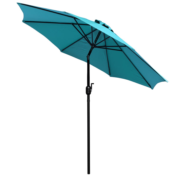 Teal |#| Faux Teak 35inch Square Patio Table, 2 Chairs & Teal 9FT Patio Umbrella with Base