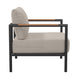 Light Gray |#| Black Aluminum Frame Patio Chair with Teak Arm Accents and Beige Cushions