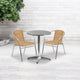 Beige |#| 23.5inch Round Aluminum Indoor-Outdoor Table Set with 2 Beige Rattan Chairs