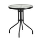 23.75inch Round Glass Metal Table with 2 Black Rattan Stack Chairs