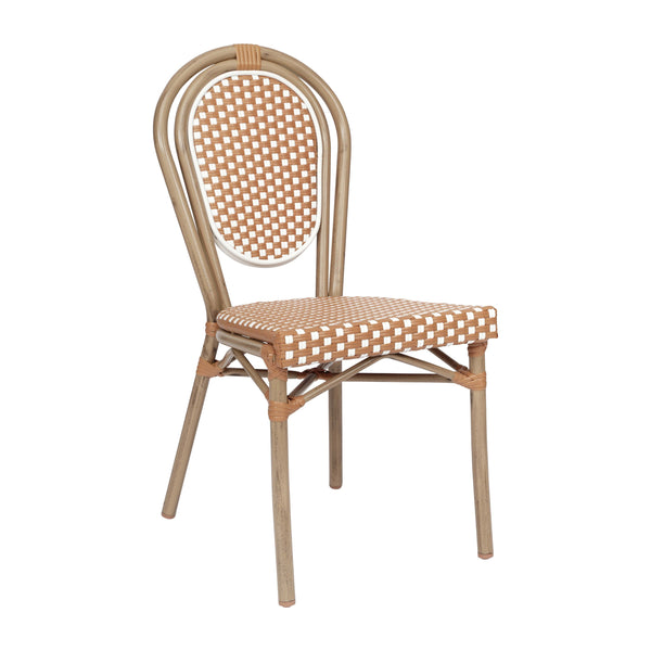 Natural & White/Light Natural Frame |#| All-Weather Commercial Paris Chair with Bamboo Print Metal Frame-Natural/White