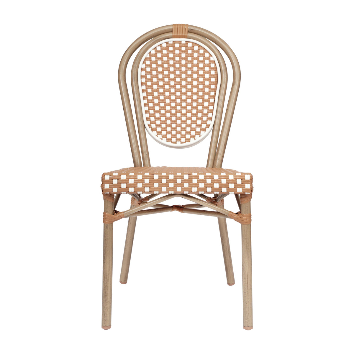 Natural & White/Light Natural Frame |#| All-Weather Commercial Paris Chair with Bamboo Print Metal Frame-Natural/White