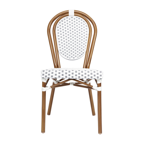 White & Gray/Natural Frame |#| All-Weather Commercial Paris Chair with Bamboo Print Metal Frame-Natural/White