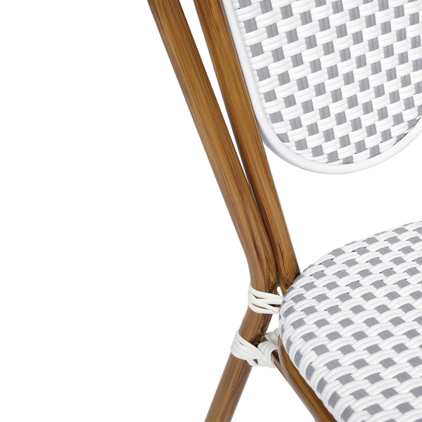 White & Gray/Natural Frame |#| All-Weather Commercial Paris Chair with Bamboo Print Metal Frame-Natural/White