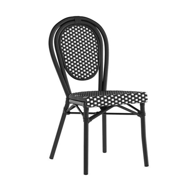 Black & White/Black Frame |#| All-Weather Commercial Paris Chair with Black Metal Frame-Black/White