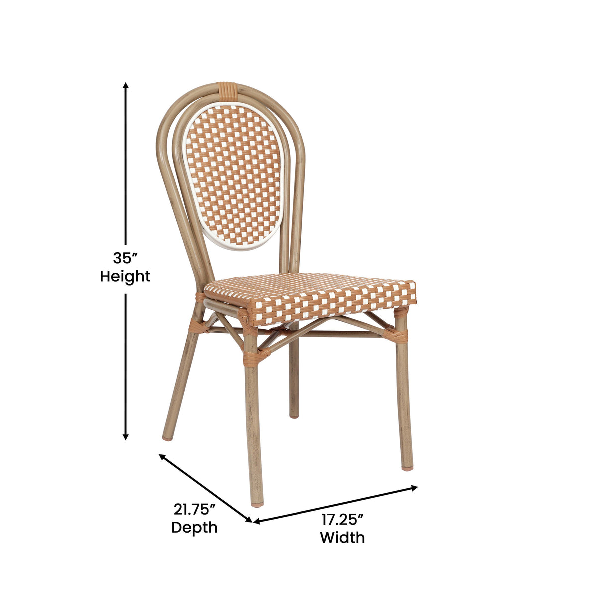 Natural & White/Light Natural Frame |#| All-Weather Commercial Paris Chair with Bamboo Print Metal Frame-Natural/White