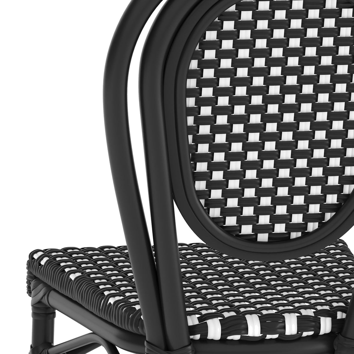 Black & White/Black Frame |#| All-Weather Commercial Paris Chair with Black Metal Frame-Black/White