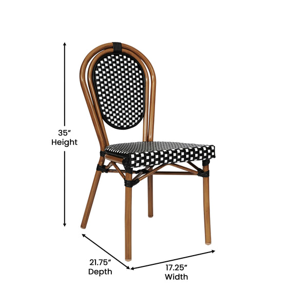 Black & White/Natural Frame |#| All-Weather Commercial Paris Chair with Bamboo Print Metal Frame-Black/White