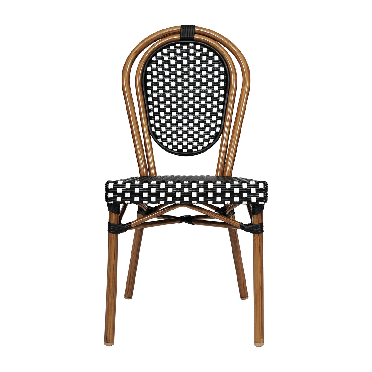 Black & White/Natural Frame |#| All-Weather Commercial Paris Chair with Bamboo Print Metal Frame-Black/White