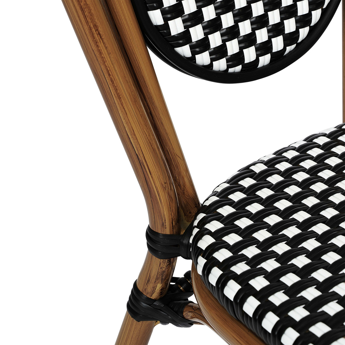 Black & White/Natural Frame |#| All-Weather Commercial Paris Chair with Bamboo Print Metal Frame-Black/White