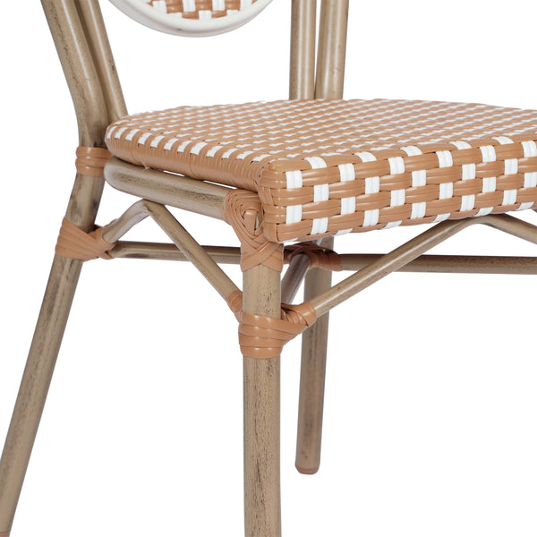 Natural & White/Light Natural Frame |#| All-Weather Commercial Paris Chair with Bamboo Print Metal Frame-Natural/White