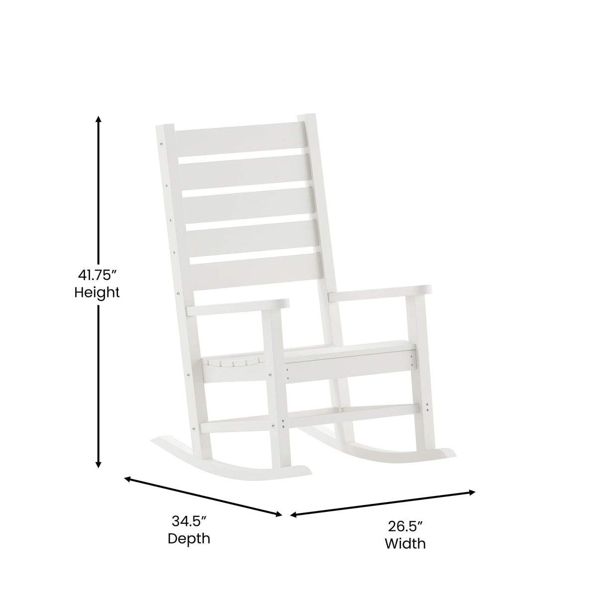 White |#| 3pc Commercial Indoor/Outdoor Set with 2 Rocking Chairs and End Table in White